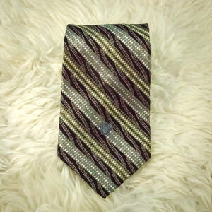 Versace Luxury Designer Silk Black Gray Stripe Print 4 inches Tie Necktie